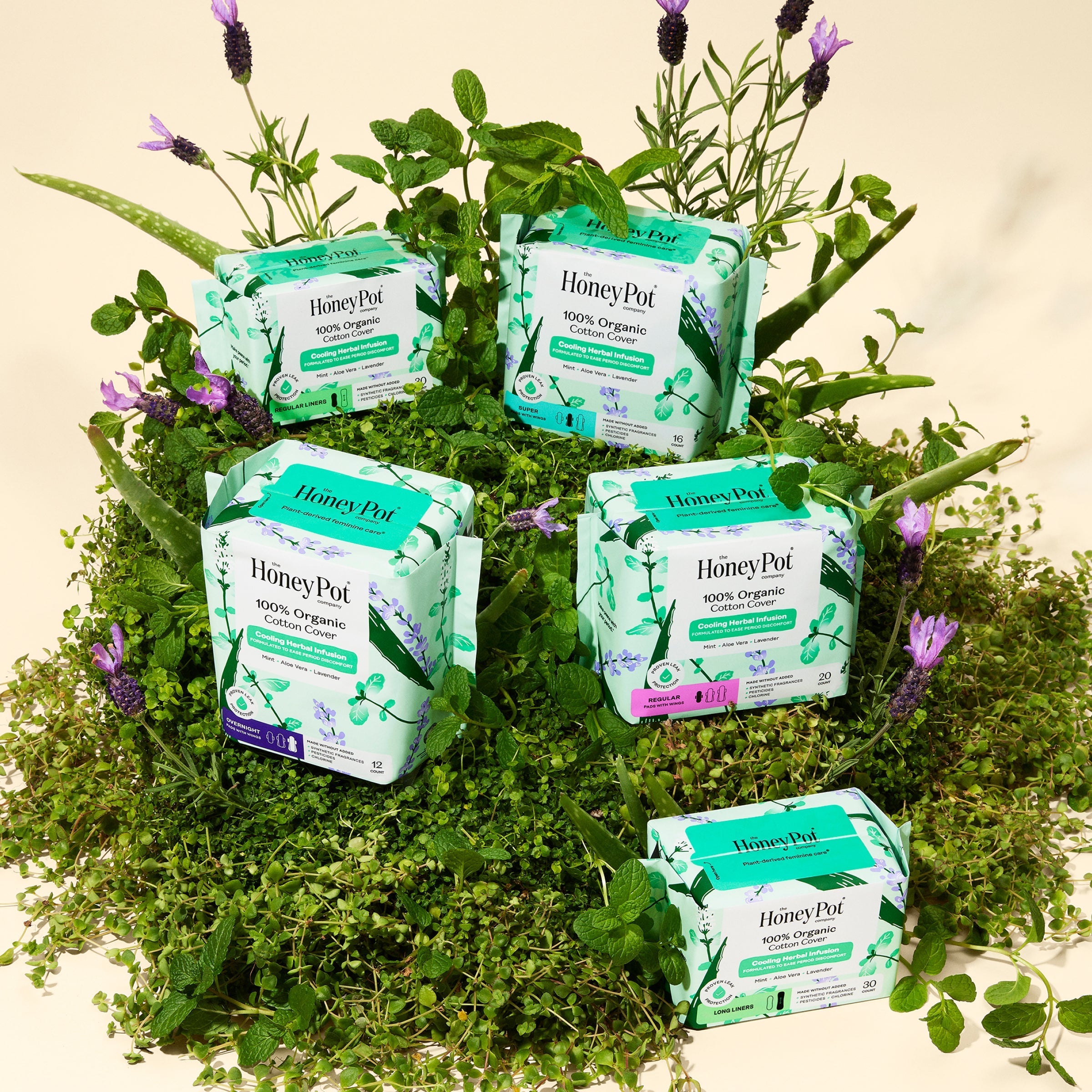 Organic Cotton Cover Cooling Herbal Infusion Regular Pads